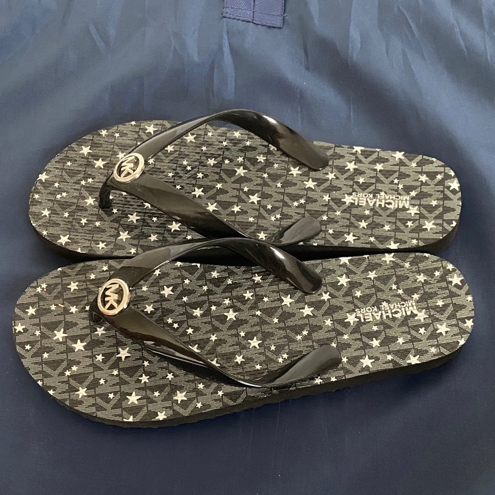 Michael Kors Black Starry Flip Flops - Picture 2 of 5